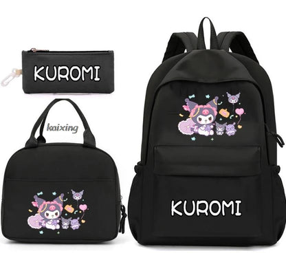 3Pcs/Set Lovely Kuromi Melody Backpacks Lunch Bag Pencil Bag Teen Women Men School Students Backpack Cartoon School Bag Mochila