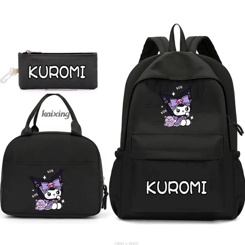 3Pcs/Set Lovely Kuromi Melody Backpacks Lunch Bag Pencil Bag Teen Women Men School Students Backpack Cartoon School Bag Mochila