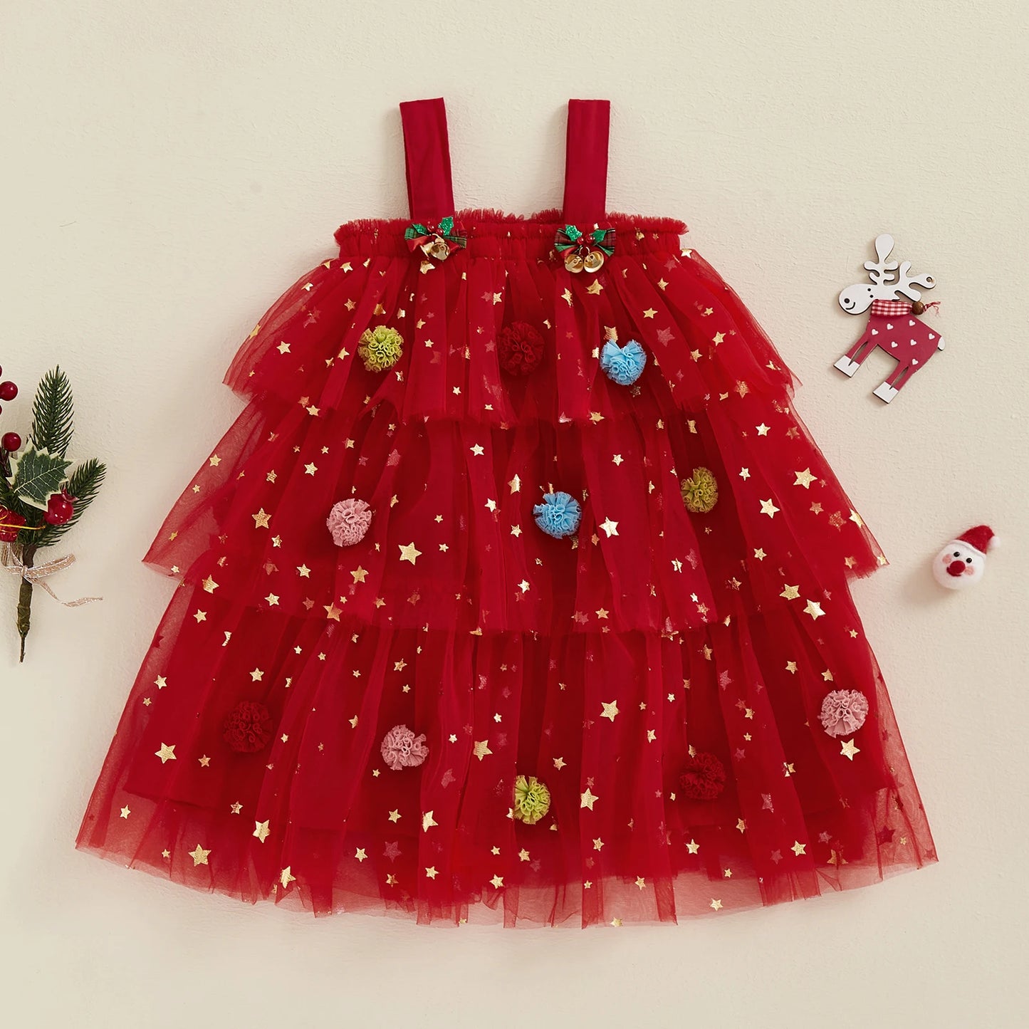 MISOWMNJOY Christmas Baby Girls Dresses Princess Kids Party Clothes for Girl Star Print Sleeveless Layered Tulle Dress with Ball