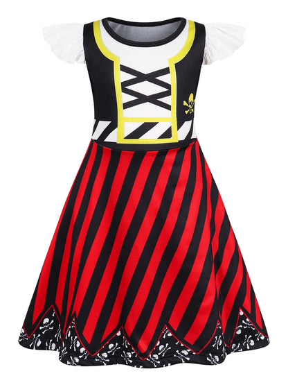 Girls Pirate Costume Dress up Kids Buccaneer Cosplay Outfits Birthday Party Dress Halloween Princess Dresses With Accessories