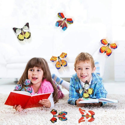 Magic Flying Butterflies Wind Up Toy In The Sky Bookmark Greeting Cards Rubber Band Powered Kids Magic Props Surpris Gift