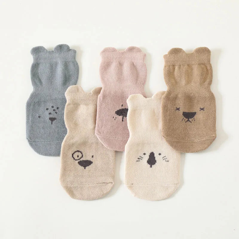 5 Pairs a Lot 2024 New Baby Floor Socks Toddler Girls Cute Indoor Walking Socks Infant Boys Non Slip Bottom Socks