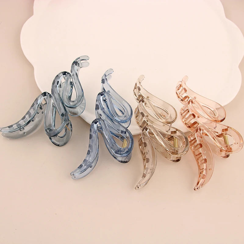 Fashion 13CM Oversized Wavy Frosted Matte Transparent Bright Shark Clip Headdress Hairpin Hair Accessories For Women Girls New