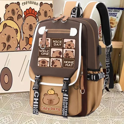 Kawaii Capybara Stylish Computer Backpack College School Casual Daypack Teens Bag Large Capacity Adjustable Strap Schoolbag