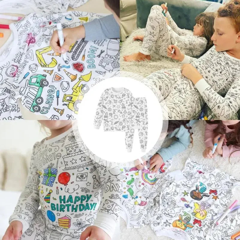 DIY Pajamas Kids Sketch Colorful Pajama Set Kids Art Color Your Own Pajama Handicraft Toys DIY Kid Crafts For Kids Boys Girls