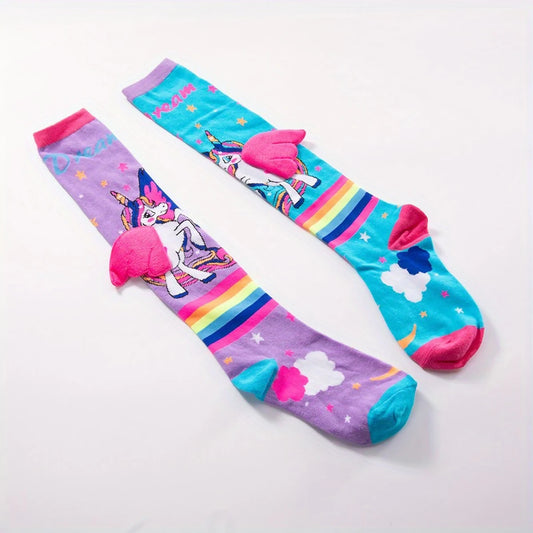 1 Pair of Pony Cotton Cartoon Unicorn Wings Personalized Girl Socks, Suitable As A Gift