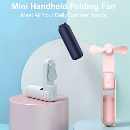 Portable Fan 2000mAh USB Rechargeable 3 Speed Mini Handheld Foldable Fan Hand Held Small Pocket Travel Fan with Handy Power Bank