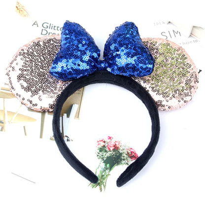 Minnie Mouse Ears Headband Big Size Sequin Bow Women Party Girl Hairband Hot Festival Disney Park Trip DIY Hair Accessories