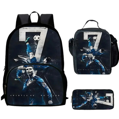 Cartoon C-CR7 Football-Stars Child Backpack,Lunch Bags,Pencil Bags for 4-8 Years Old Anime School Bags for Boys Girls Best Gift