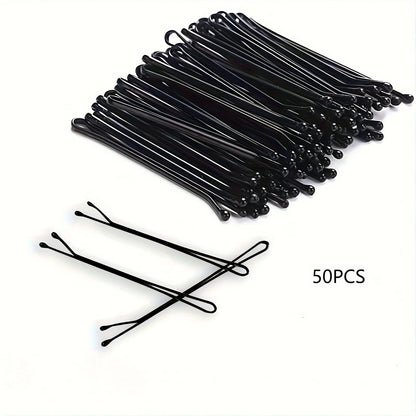 50/100pcs Classic Black Hair Clips For Girls - 2.17inch Alloy Bobby Pins, Fashionable Accessory For Teens & Up