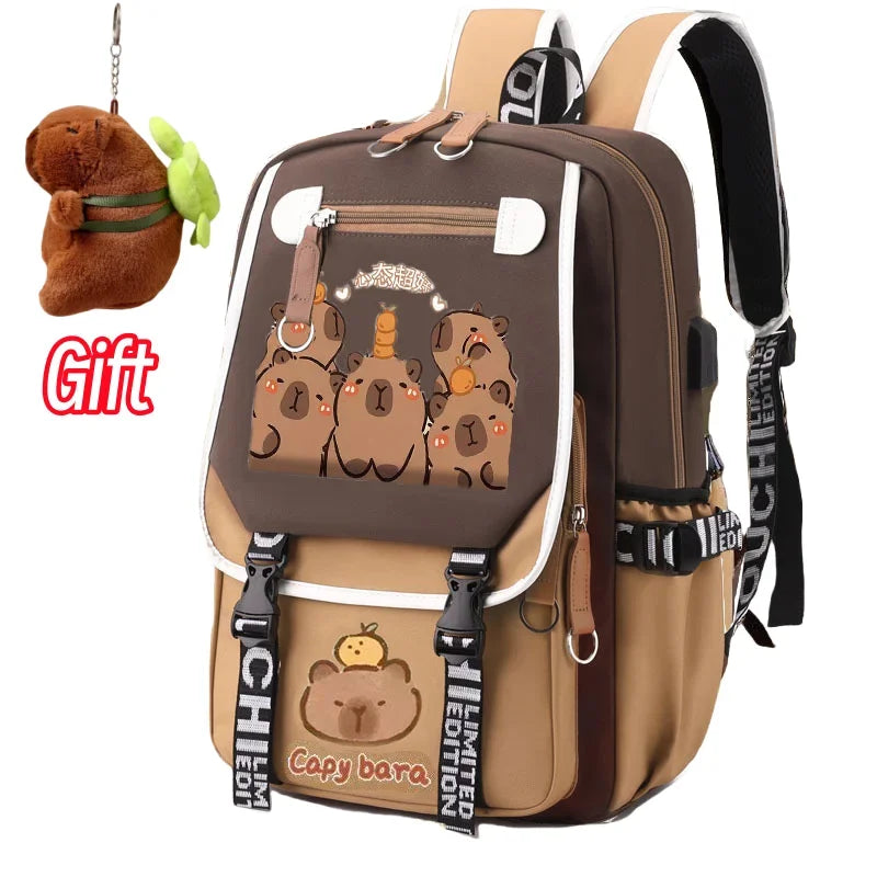 Kawaii Capybara Stylish Computer Backpack College School Casual Daypack Teens Bag Large Capacity Adjustable Strap Schoolbag