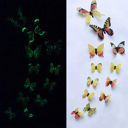 New 12Pcs Fashion 3D Luminous Butterfly Creative Wall Sticker For DIY Wall Stickers Modern Wall Art Home Decorations DIY Gift