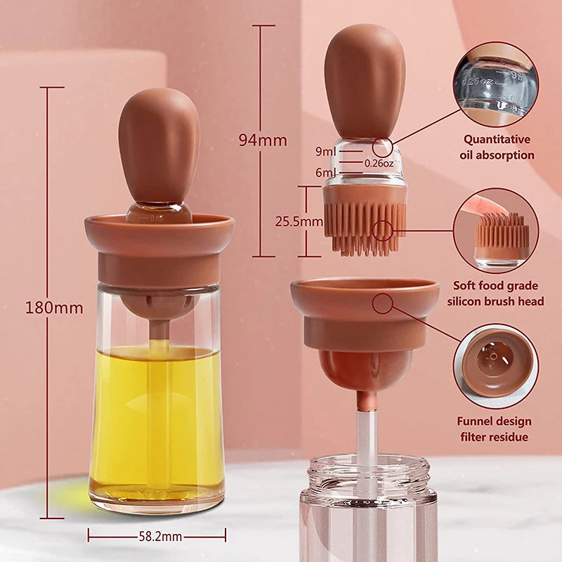 Portable Kitchen Oil Bottle Silicone Brush Control Quantitative With Barbecue Spray Bottle For BBQ Cooking Baking Oil Dispenser