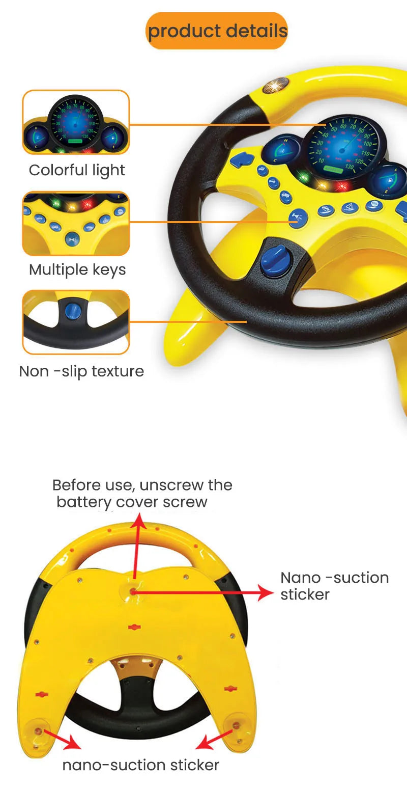 Kids Electric Simulation Steering Wheel Toy With Light And Sound Educational Children Co-Pilot Children'S Car Toy Vocal Toy Gift