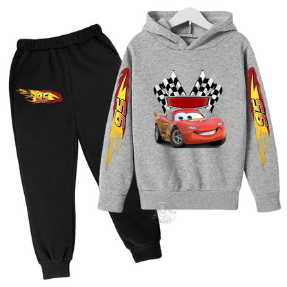 Disney Lightning McQueen Printed Hoodie+Pants Children's Set Boys and Girls' Fashion Baby Autumn Warm Sports Back to School Gift