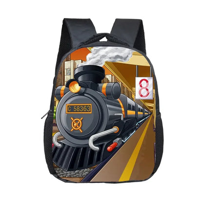 Cute Cartoon Train Locomotive Print Backpack for 2-4 Years Old High-speed Train Kids Bookbags Boy Girl Toddler School Bag Gift