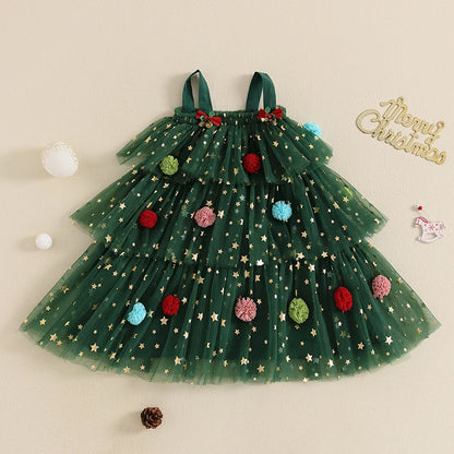 MISOWMNJOY Christmas Baby Girls Dresses Princess Kids Party Clothes for Girl Star Print Sleeveless Layered Tulle Dress with Ball