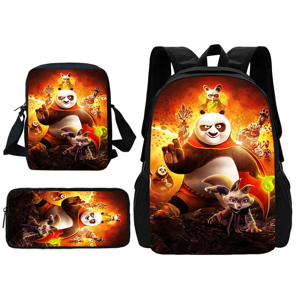 Cartoon Kung Fu Panda Child School Backpack With Shoulder Bag Pencil Bags School Bags for Boys Girls Best Gift