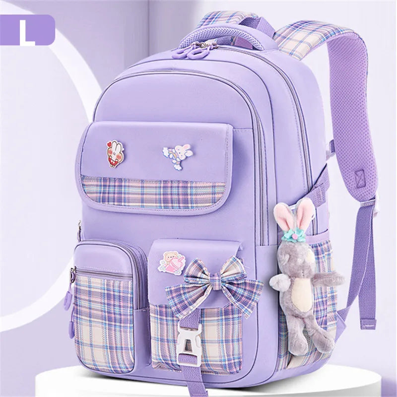 With Rabbit Pendant For Girls Orthopaedics Kids Backpack Kawaii Waterproof School bag Primary Bow Knot Schoolbag mochilas BOOK