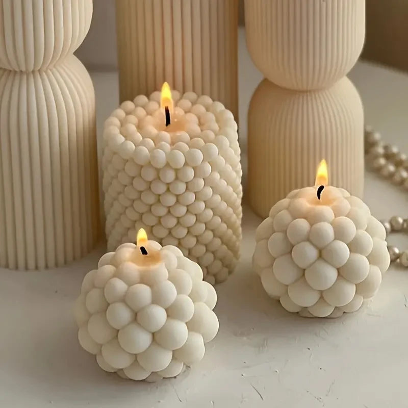 3D Silicone Candle Mold Cylindrical Bubble Round Ball Scented Aromatherapy Plaster Candle Mould DIY Cake Handmade Making Mold