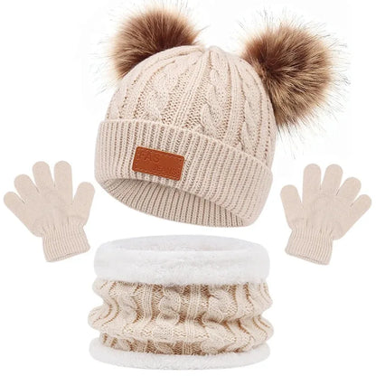 Baby Winter Hat Scarf Gloves Set Knitted Fur Ball Kids Beanie Baby Cap for Girls Boys Accessories Infant Bonnet Toddler Hat 1-5Y