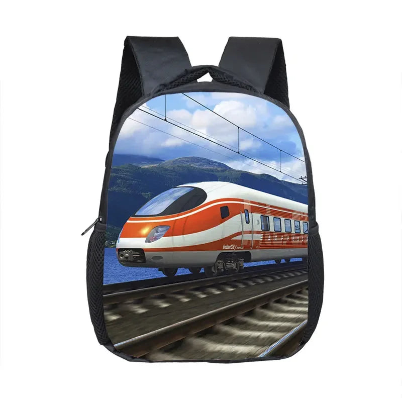 Cute Cartoon Train Locomotive Print Backpack for 2-4 Years Old High-speed Train Kids Bookbags Boy Girl Toddler School Bag Gift