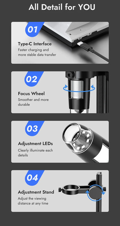 Hayve 4.3'' Digital Microscope 1600X USB Microscope 1080p Soldering Microscope with 8 LEDs Compatible with Windows/Mac OS (DM7)