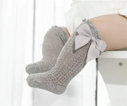 0-24Month Baby Girl Socks Toddler Bow Cotton Summer Mesh Lace Baby Knee Socks Newborn Infant Baby Princess Long Socks 2024 New