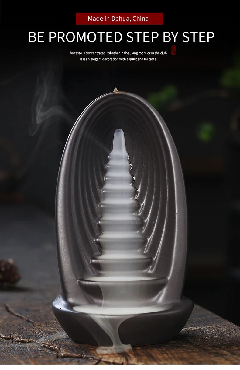 Ceramic Backflow Incense Burners Smoke Waterfall Fountain Meditation Aromatherapy Reflux Incense Holder Buddha Home Zen Decor