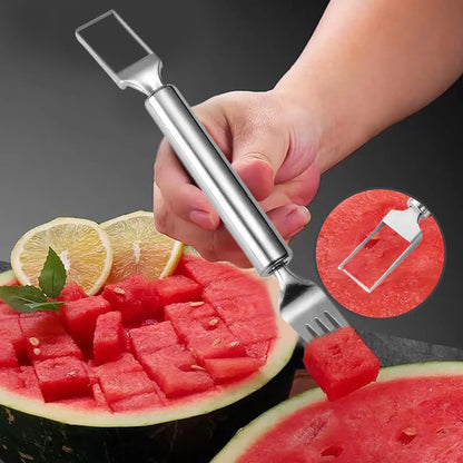 2024 Newest Watermelon Slicer Tool Stainless Steel Fruit Cutter Dual Head Watermelon Fork Melon Cutter Kitchen Gadgets