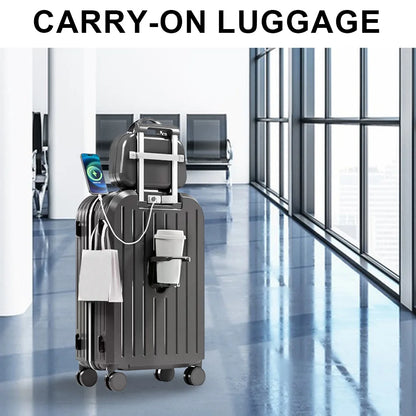 12/20/24 In Combination Suitcase USB Charging Port with Cup Holder Large Capacity Trolley Case Travel Luggage Bag with TSA Lock