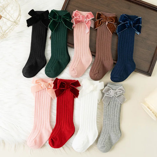 Autumn Winter Baby Girls Bowknot Knee High Socks Toddler Tube Princess Sock For Kids Knitted Socken Leg Warmer 0-8Years