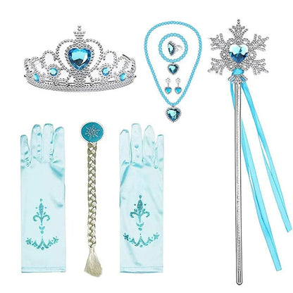 Girl Elsa Cosplay Accessories Kids Princess Snow Queen Dress Up Jewelry Wand Crown Necklace Earclips Photography Role Play Props