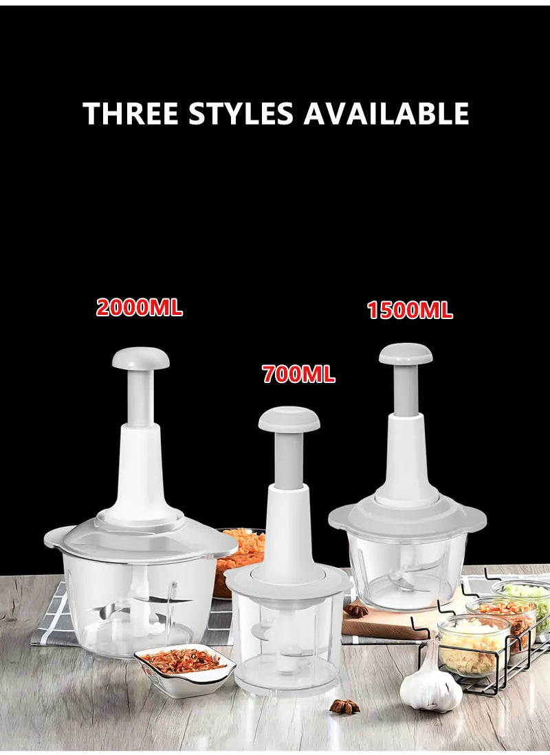 Multifunctional Food Processor - Manual Meat Grinder, Vegetable Garlic Chilli Chopper, Slicer, Rotary Dicer, Fruit Kitchen Tool