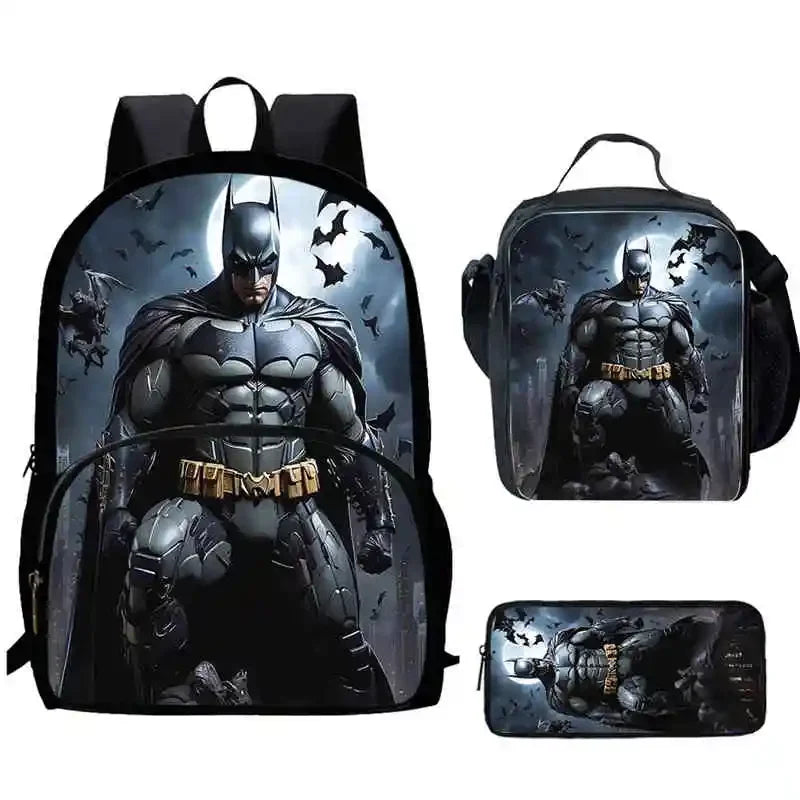 Cartoon Super Hero B-BatmanS School Backpack,Lunch Bags,Pencil Bags for 4-8 Years Old,Cartoon School Bags for Boy Girl Best Gift