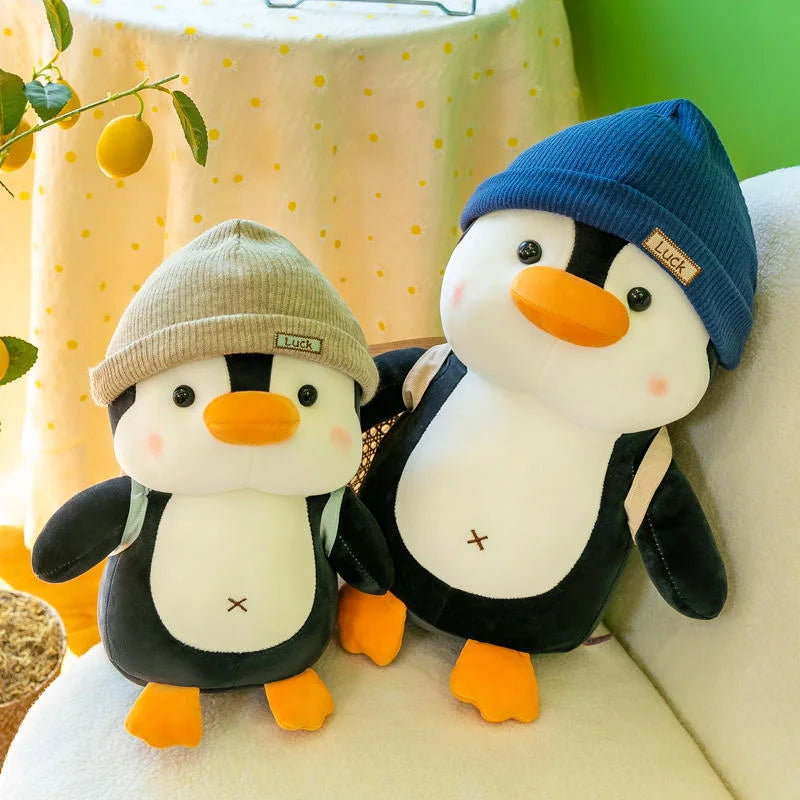 Backpack Little Penguin Doll Plush Toys Wearing Hat Penguin Comfort Sleep Companion Throw Pillow Birthday Gift