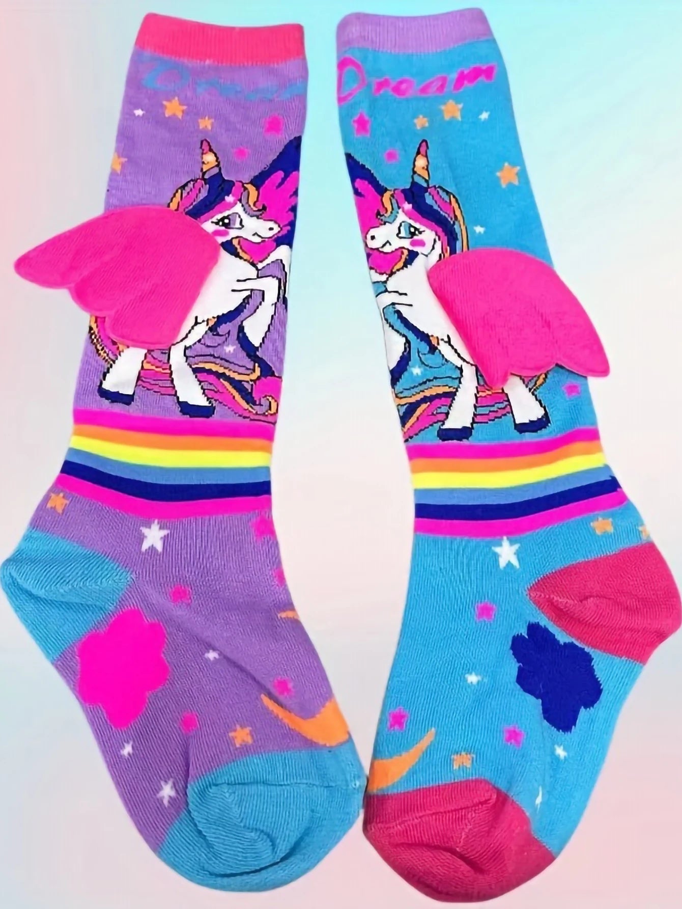 1 Pair of Pony Cotton Cartoon Unicorn Wings Personalized Girl Socks, Suitable As A Gift