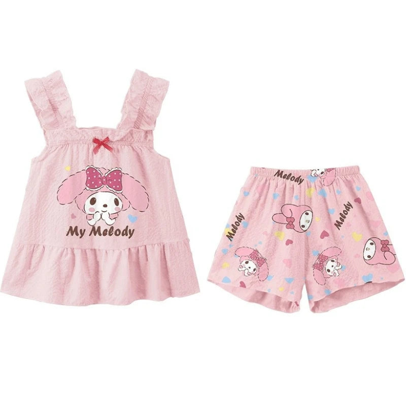 Sanrio Kuromi Kids Cinnamoroll Cartoon Pajamas Set Cute My Melody Girls Boys Summer Short Sleeved Home Set Children Gift