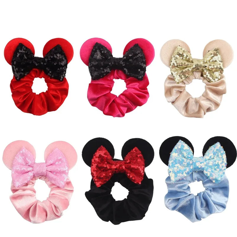 Disney Mickey Christmas Hair Loop Thickened Velvet Pig Intestine Hair Loop Elastic Gold Velvet Headband