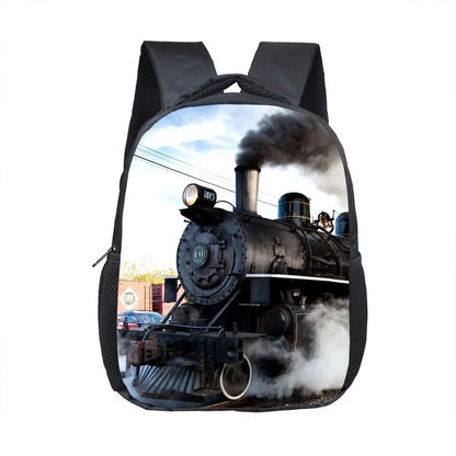 Cute Cartoon Train Locomotive Print Backpack for 2-4 Years Old High-speed Train Kids Bookbags Boy Girl Toddler School Bag Gift