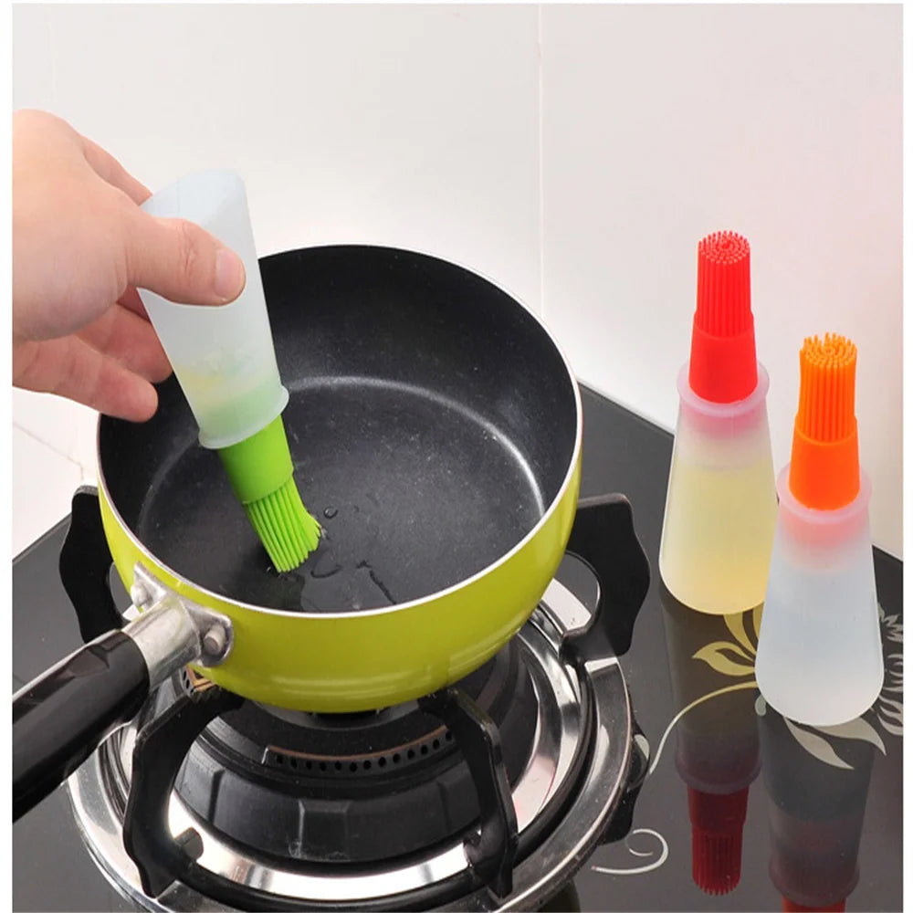 Silicone Oil Bottle Brush Oil Dispenser Bottle With Barbecue Brush High Temperature Resistant Basting Brush Kitchen BBQ Tools