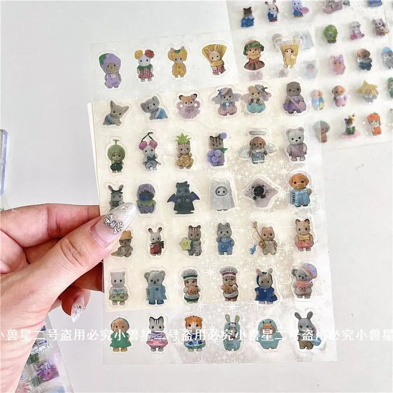 Cute Sylvanian Families  Cartoon Stickers Kawaii Girls Kids Calico Critter Anime Decals Toys DIY Laptop Phone Waterproof Sticker