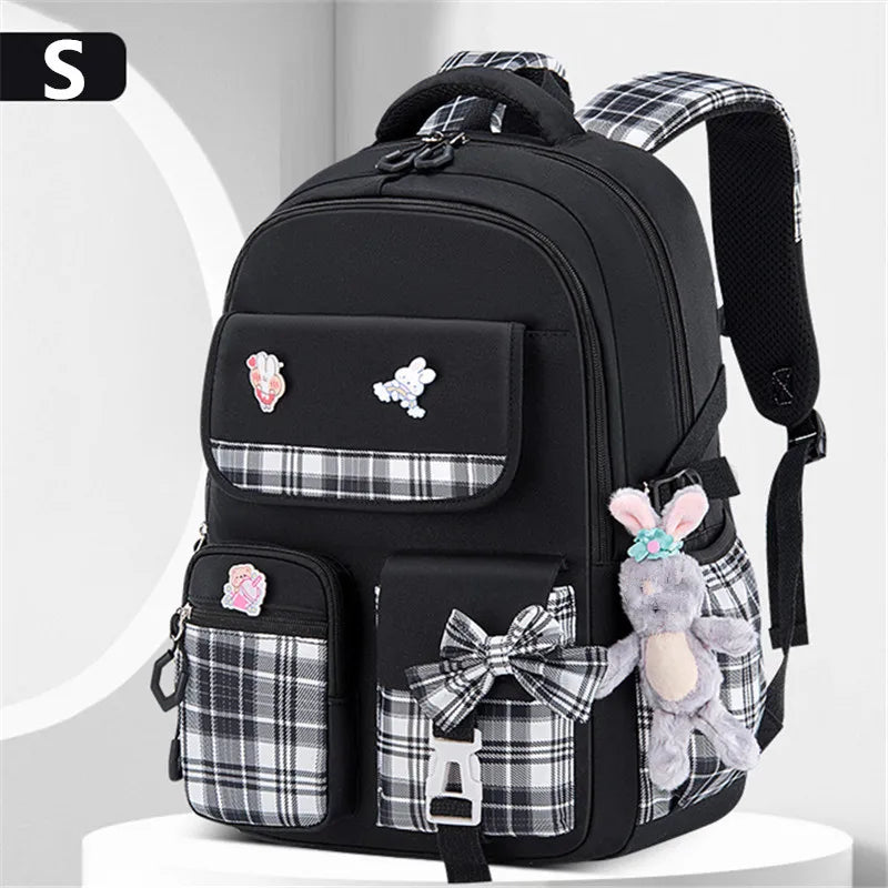 With Rabbit Pendant For Girls Orthopaedics Kids Backpack Kawaii Waterproof School bag Primary Bow Knot Schoolbag mochilas BOOK