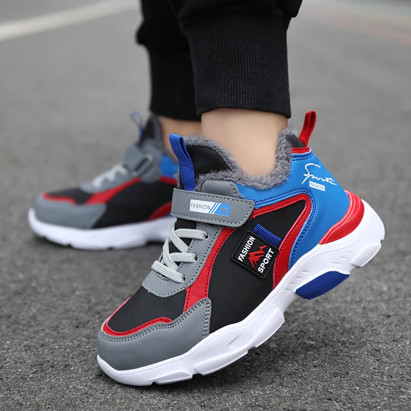 Outdoor Kid Running Shoes Sport Children's Boy Winter Plus Warm Sneakers Waterproof Leather Girl Casual Trekking Shoes