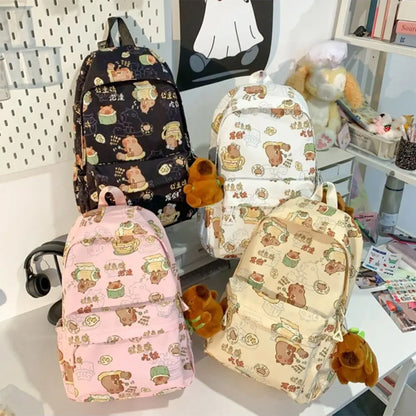 Kawaii Cartoon Capybara Backpack Funny Large Capacity Capybara School Bag Nylon Handbag Student Laptop Bag NO Pendant