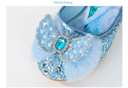 Disney Girls' Princess Sandals Children's Shoes Frozen Elsa Children's Shoes Girls Fashion Baby Pink Blue High Heel Shoes Size