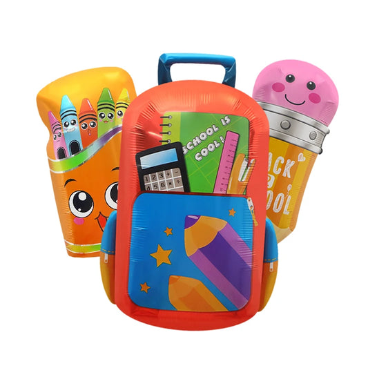 (1Pc) Children's Day Back to School Season Decoration Photo Props Toy Balloon Pencil Stationery Box School Bag Cartoon Shape Creative Aluminum Film Balloon Teaching Aids