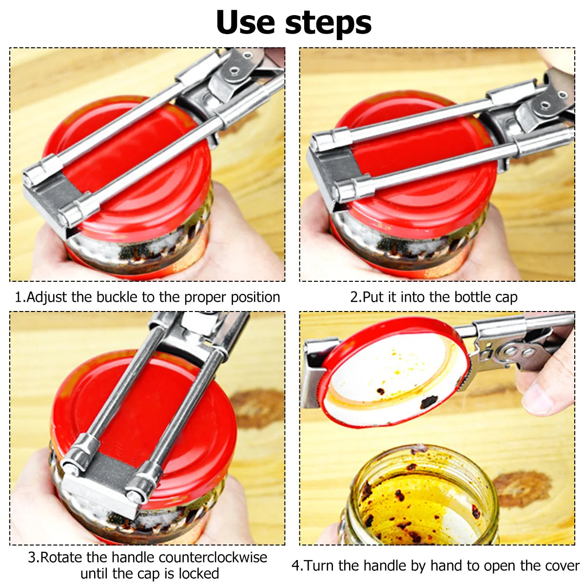 Jar Opener Adjustable Manual Bottle Opener Stainless Steel Can Opener Jar Lid Gripper Portable Home Can Lid Removal Tool Gadget