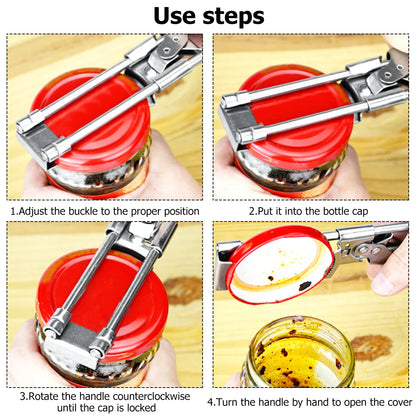 Jar Opener Adjustable Manual Bottle Opener Stainless Steel Can Opener Jar Lid Gripper Portable Home Can Lid Removal Tool Gadget