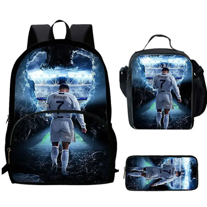 Cartoon C-CR7 Football-Stars Child Backpack,Lunch Bags,Pencil Bags for 4-8 Years Old Anime School Bags for Boys Girls Best Gift